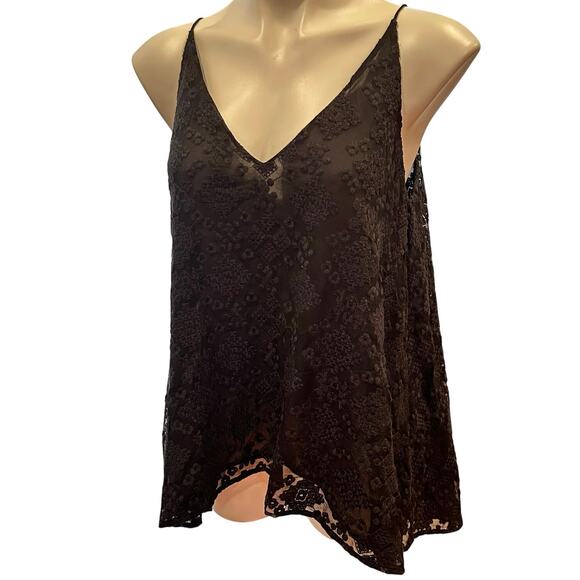Club Monaco Black Strappy Tank sz M Boho embroidered lace drape tank - Picture 1 of 12